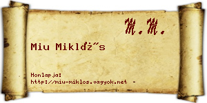 Miu Miklós névjegykártya